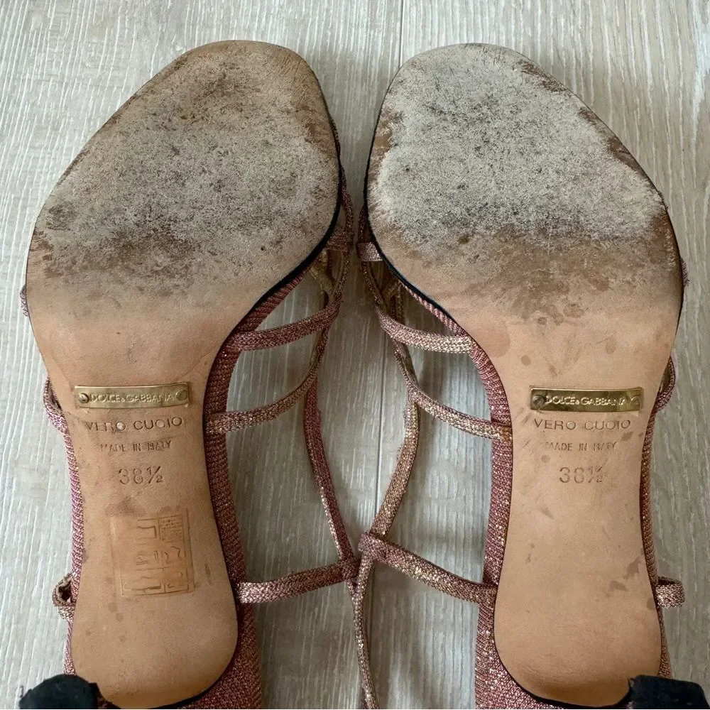 Dolce & Gabbana Iridescent Metallic Gold and Pink Strappy Heels Size 38 1/2